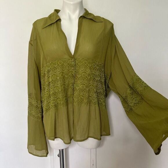 No Brand Tops - Dress you II 90s Y2K Beaded front crepe long sleeve blouse